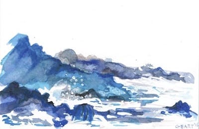 Watercolor - waves on a rock